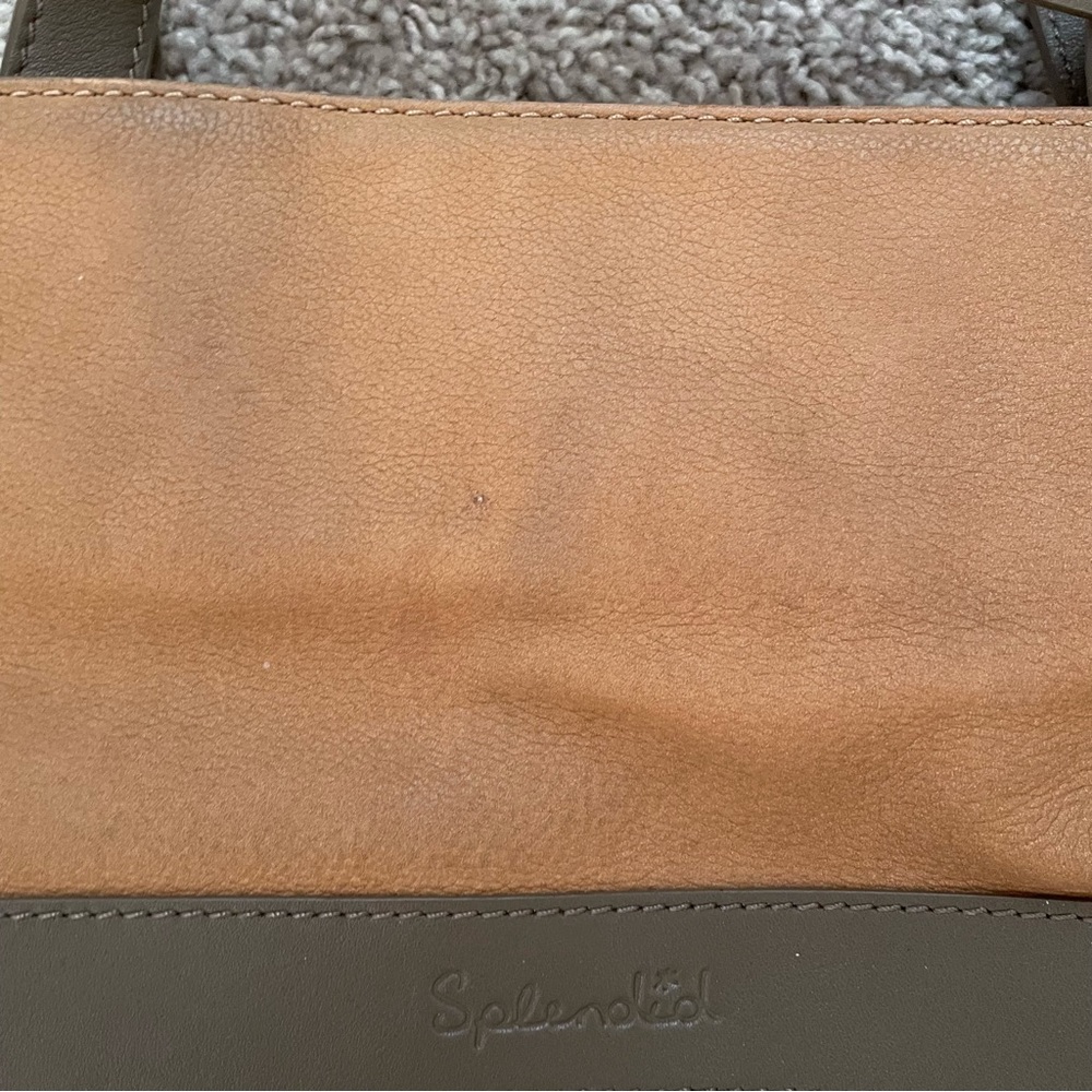Splendid Large Leather Satchel Bag w/dust cloth Tan & Cream *flaws* - Picture 10 of 16